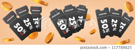 3D coupons and coins set 117789825