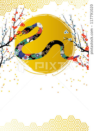 2025 Year of the Snake Japanese style New Year's card template 117791020