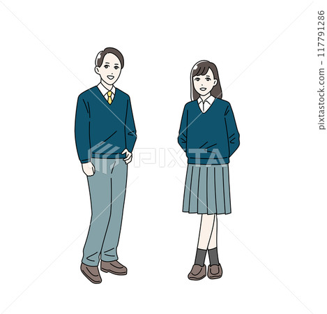 Full body illustration set of smiling students in uniform 117791286