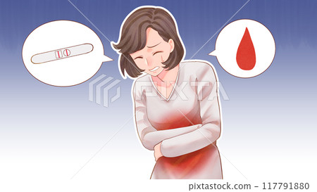 Illustration of a woman having irregular bleeding and chemical miscarriage (with background) (blog size) Illustration of a woman having irregular bleeding and chemical miscarriage (with background) (blog size) 117791880