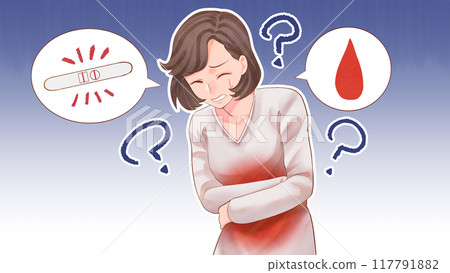 一名患有異常出血/化學流產的婦女的插圖，有背景、部落格大小 117791882