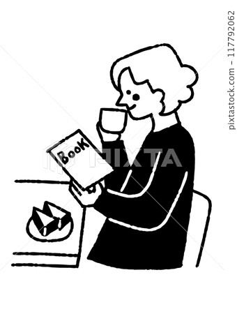 一邊喝咖啡一邊看書的女人_2 117792062