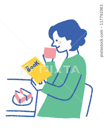 一邊喝咖啡一邊看書的女人_color 117792063