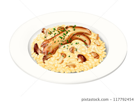 King oyster mushroom risotto Italian rice dish King oyster mushroom risotto Italian rice dish 117792454