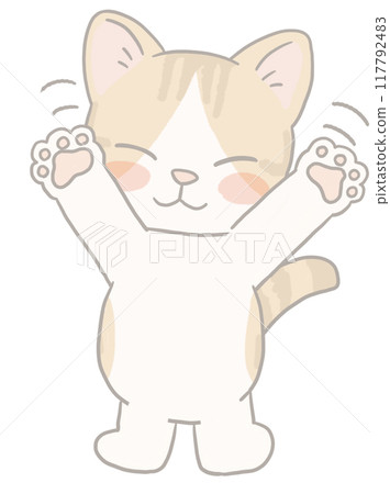 Brown tabby cat waving 117792483
