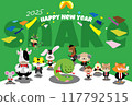 2025 New Year's card - Cute New Year's card postcard template with snake and zodiac characters (no text) 117792515