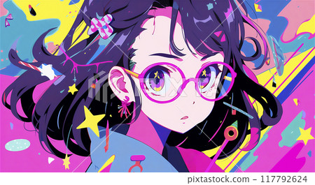 戴眼鏡的多彩流行女孩 117792624