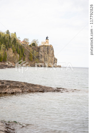 A beautiful view of Split Rock Lighthouse on the rocky coast of Lake Superior. A beautiful view of Split Rock Lighthouse on the rocky coast of Lake Superior. 117792826