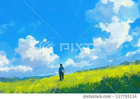 Blue sky and white clouds in Japan (clouds, sky, nature, landscape, open sky, air) 117793114