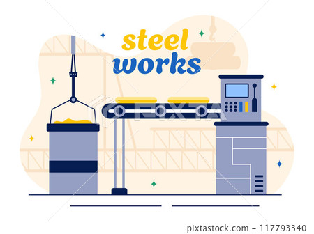 Steelworks Vector Illustration with Resource Mining, Smelting of Metal in Big Foundry and Hot Steel Pouring in a Flat Cartoon Background Design 117793340