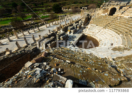 Ruins of the Upper Agora at Ephesus ancient site in Turkey. 117793868