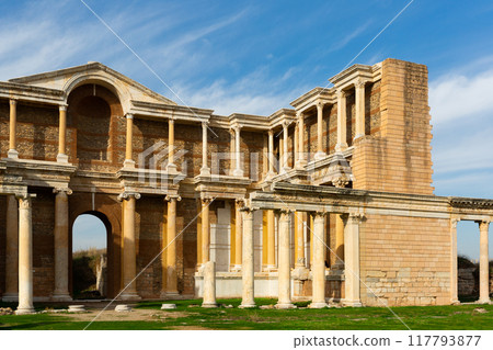 Sardis ancient city which has gymnasium and synagogue ruins and columns in Manisa Sardis ancient city which has gymnasium and synagogue ruins and columns in Manisa 117793877