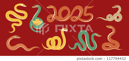 Beautiful snakes illustration set Beautiful snakes illustration set 117794432