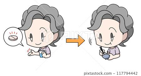 老年婦女飯前服藥的插圖 老年婦女飯前服藥的插圖 117794442