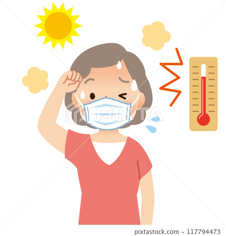 老婦戴口罩出汗,口罩中暑,戶外高溫 老婦戴口罩出汗,口罩中暑,戶外高溫 117794473