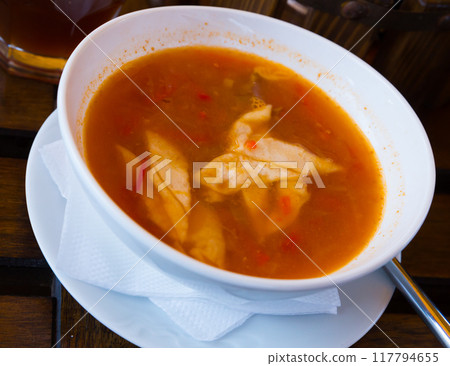 Oriental uzbek beef soup lagman.  117794655