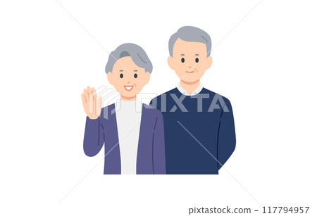 Smiling senior couple upper body set [People vector illustration material] 117794957