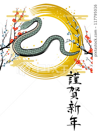 2025 Year of the Snake Japanese style New Year's card template 117795016