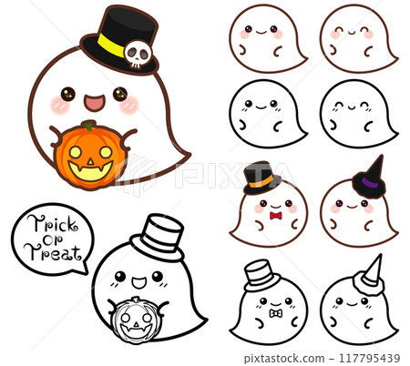 Set of cute Halloween ghost illustrations Set of cute Halloween ghost illustrations 117795439