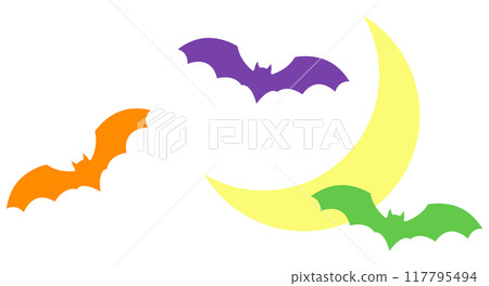 Three flying bats and a crescent moon 117795494