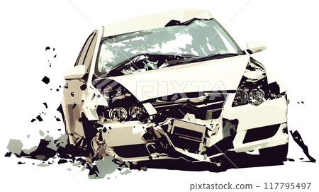 一輛汽車在事故中嚴重受損的插圖 117795497