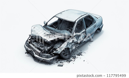 一輛汽車在事故中嚴重受損的插圖 117795499