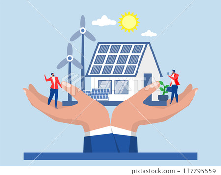 Ecology and sustainability ESG, Environmental, Social and Corporate Governance, company responsibility to care world environment and people concept, seedling green plant and governance gear 117795559