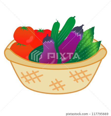 Illustration of summer vegetables in a basket - Stock Illustration ...