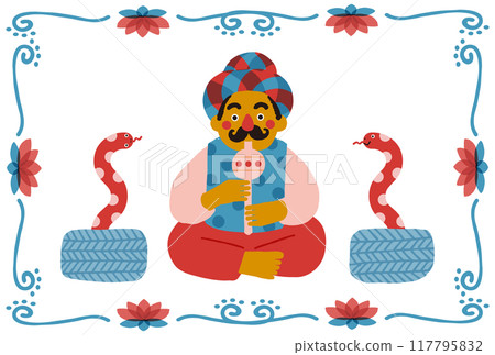Comical snake charmer illustration Comical snake charmer illustration 117795832