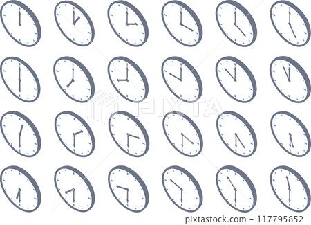 Set of isometric clocks showing 0 and 30 minutes 117795852