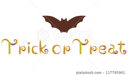 Bat silhouette and trick or treat lettering 117795901