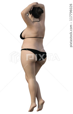 Illustration of a fat woman's left rear view Realistic Japanese 3D model, full body, facing left diagonally Illustration of a fat woman's left rear view Realistic Japanese 3D model, full body, facing left diagonally 117796026