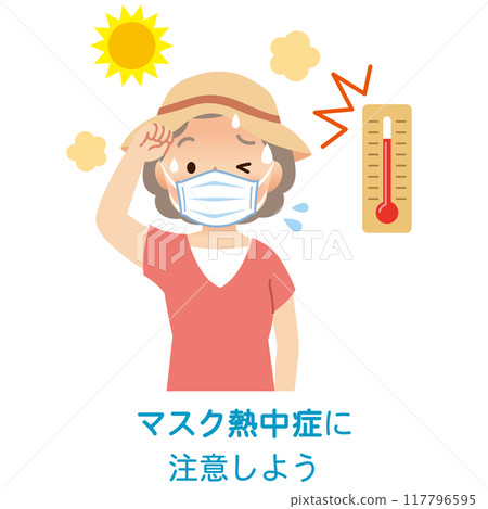 老人戴口罩出汗，口罩中暑，戶外高溫 117796595