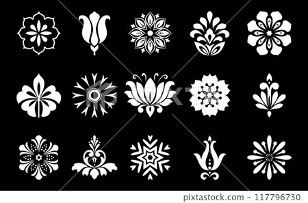 Flowers icon set. Flowers isolated on transparent background. Flowers in modern simple. Cute round flower plant nature collection. Vector illustrator Flowers icon set. Flowers isolated on transparent background. Flowers in modern simple. Cute round flower plant nature collection. Vector illustrator 117796730