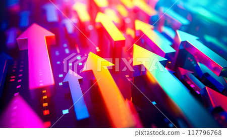 Background of many colorful shining arrows rising 117796768