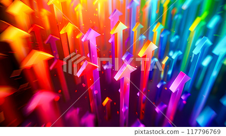 Background of many colorful shining arrows rising 117796769