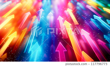 Background of many colorful shining arrows rising 117796773