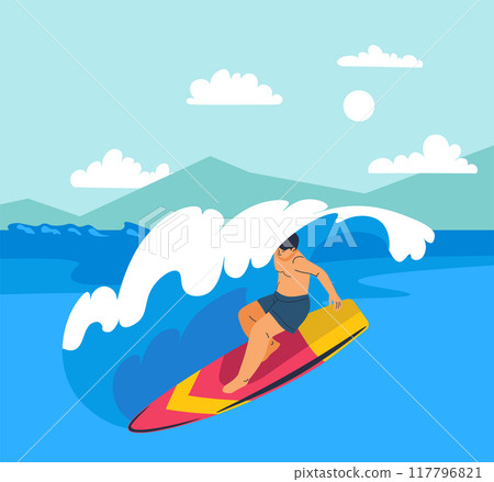 Surfer Riding Wave Vector Graphic 117796821