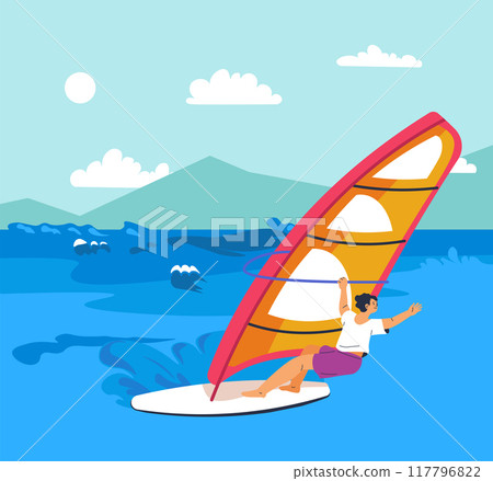 Windsurfing in Ocean Vector Art 117796822