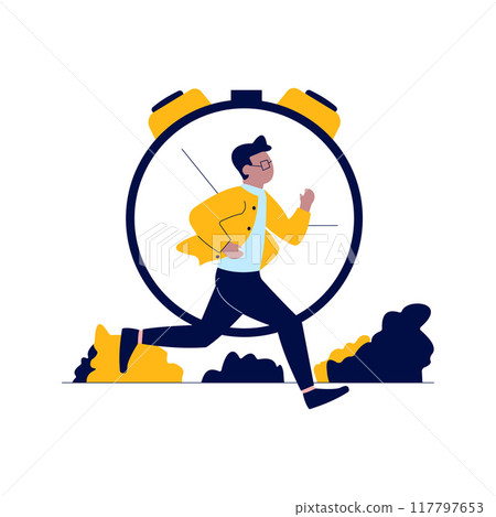 Employee Businessman Man Running Fast Go to Work with Time Beaker Clock 117797653
