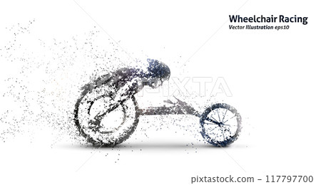Wheelchair runner silhouette in pointillist style, vector illustration Wheelchair runner silhouette in pointillist style, vector illustration 117797700