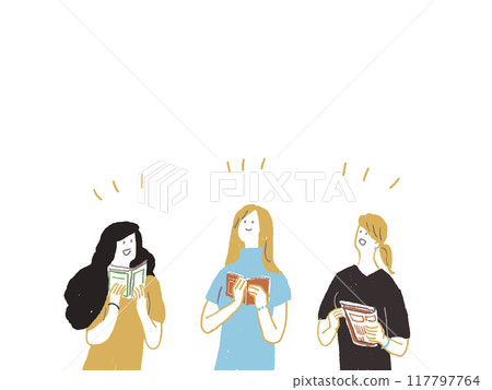 三個年輕女子拿書 A 117797764