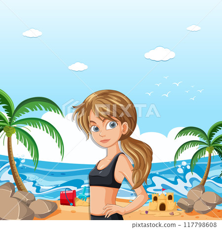 Girl Enjoying a Beach Day 117798608