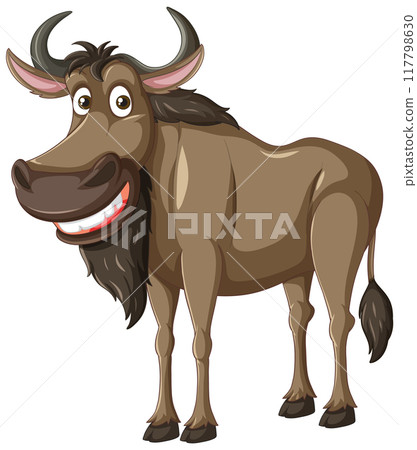 Smiling Cartoon Wildebeest Illustration Smiling Cartoon Wildebeest Illustration 117798630