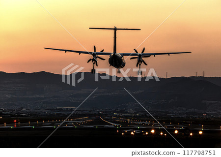 Airplane landing at Itami Airport 117798751