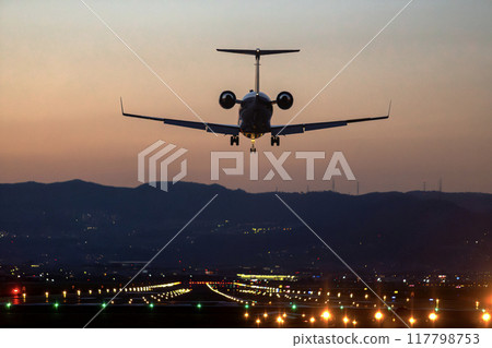 Airplane landing at Itami Airport Airplane landing at Itami Airport 117798753