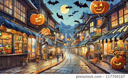萬聖節裝飾品裝飾的購物街 01 萬聖節裝飾品裝飾的購物街 01 117799187