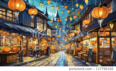 萬聖節裝飾品裝飾的購物街 02 萬聖節裝飾品裝飾的購物街 02 117799188