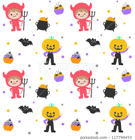 cute kid seamless pattern Halloween party illustration 117799453