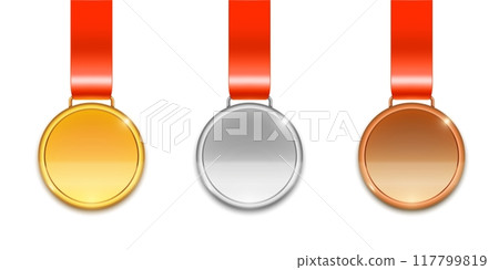 Gold, silver, bronze medal mockups set 117799819